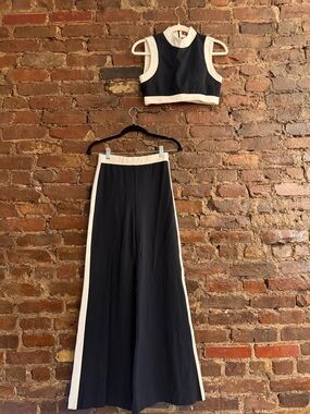 STAUD Two-Tone Black and White Flare Jumpsuit